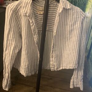 Christian Siriano Blue & White Striped Linen Button-Up